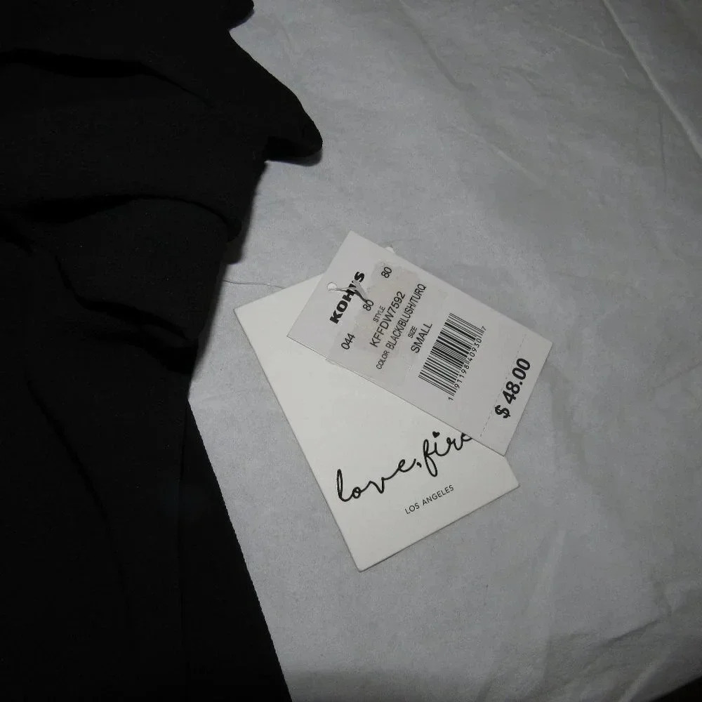 NWT LOVE, FIRE Black Ruffled Top Size Small - Picture 5 of 6